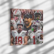 Load image into Gallery viewer, Ohio_State_Buckeyes_2025_Champions_Square_Dramatic_Shadow_Mockup.png