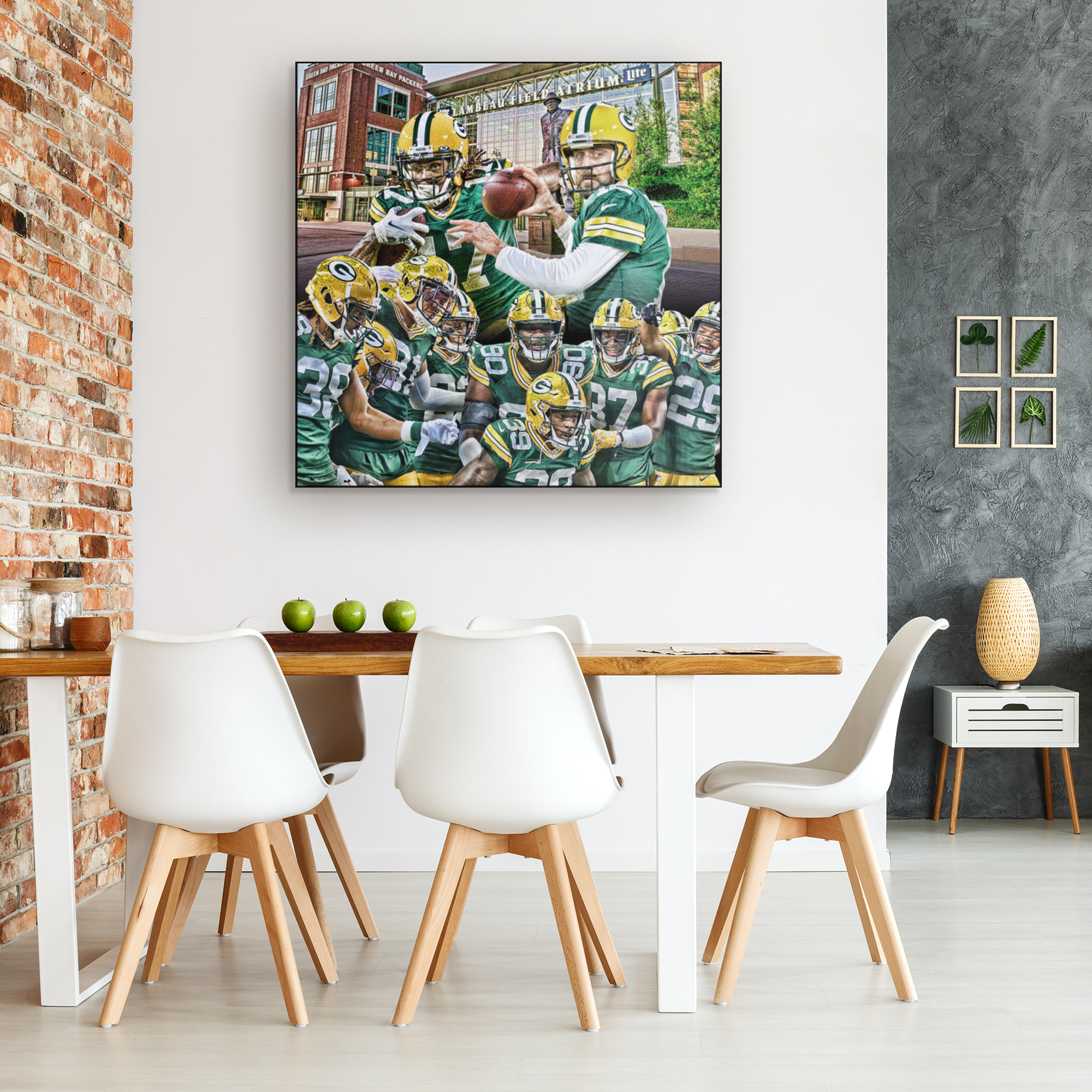 Green Bay Packers Graffiti Aaron Rodgers Wood Framed Art Picture